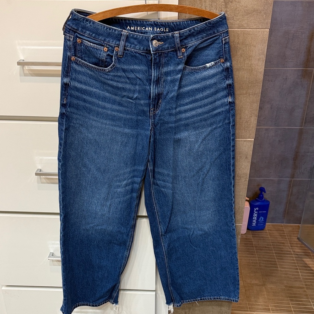 American Eagle Outfitter Women’s Dark Blue Super High Rise Baggie Wide Leg Ankle
